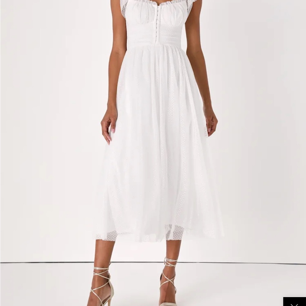 Lulu's White Tulle Midi Dress